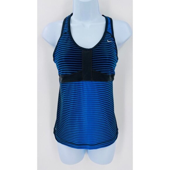 Nike Ladies Dri-Fit Stripe Racerback Tank Blue and Back Size Small Built in Bra - Picture 1 of 9